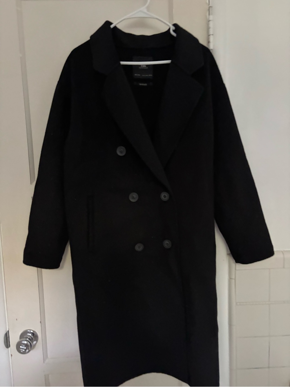 Zara Black Double-Breasted Pea Coat Size XS